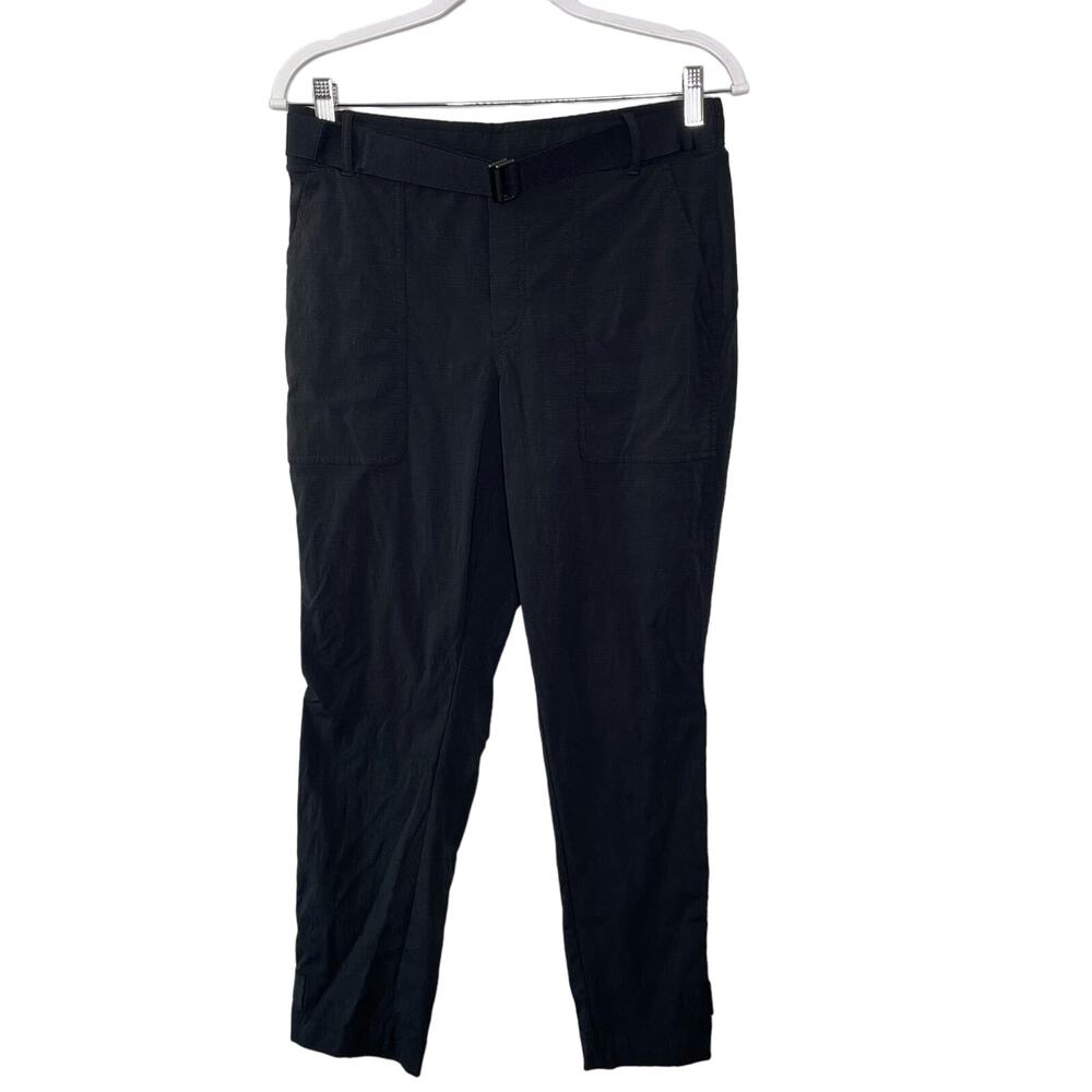 Women's Athleta Trekkie Pants Black Nylon‎ Hiking Belted Size 8 Straight Leg
